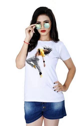 Parcel Womans Flying Bird Digital Printed Henley Neck White T Shirt At