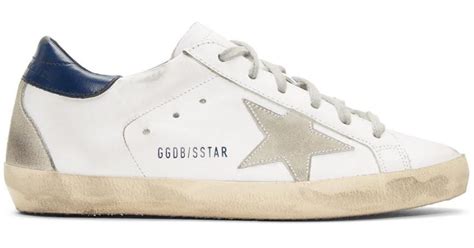 Golden Goose Deluxe Brand Leather White And Navy Superstar Sneakers For