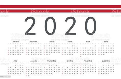 Kalender Vektor Tahun 2020 Latvia Ilustrasi Stok Unduh Gambar