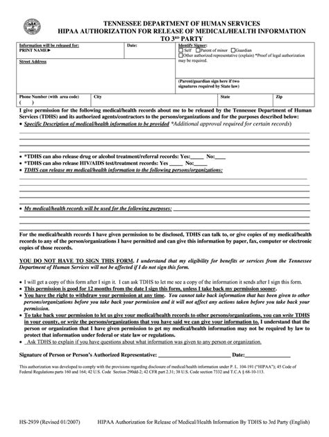 Tennessee Hipaa Release Fill Out Sign Online DocHub