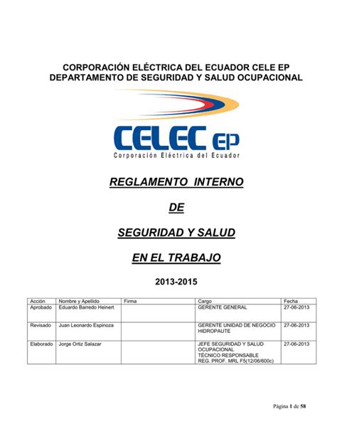 Reglamento Interno De Seguridad Y Salud En El Trabajo