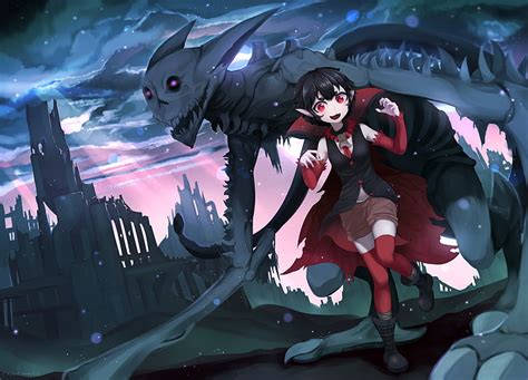 1920x1200px Free Download Hd Wallpaper Anime Original Black Hair Girl Monster Red Eyes