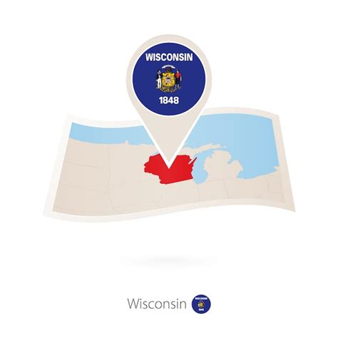 Mapa De Papel Doblado Del Estado De Wisconsin Ee Uu Con Pin De