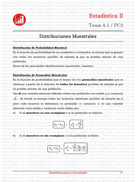 Tema 41 Distribuciones Muestrales Pdf Muestreo Estadísticas Media