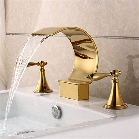 Mitigeur De Lavabo Cascade Laiton Or Trous Double Poign Es Chez