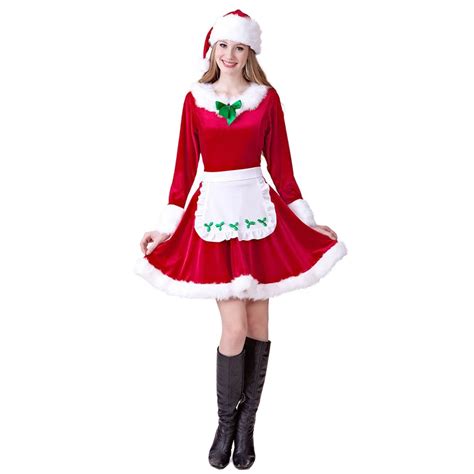 Girls Christmas Maid Costumes Women Merry Christmas Mrs Santa Claus Red