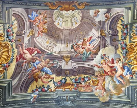 VARALLO ITALY JULY 17 2022 The Fresco Of Baroque Angels Among The