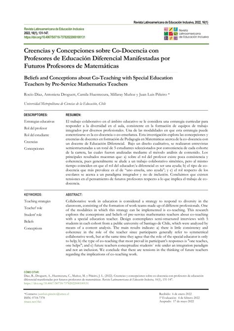 PDF Creencias Y Concepciones Sobre Co Docencia Con Profesores De