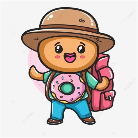 Cute Donut Mascot Adventure Trekking Adorable Baked Bakery Png