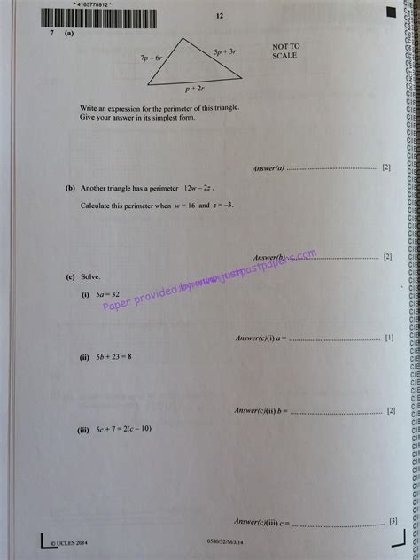 Cie 0580 Igcse Core Paper 32 May June 2014 Mathematics Question Paper