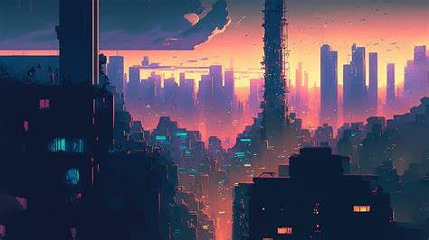 Arte Ai Cyberpunk Ciudad Horizonte Ilustraci N Fondo De Pantalla