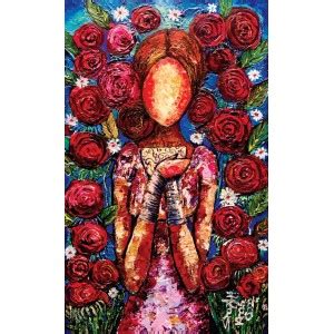 Shazly Khan My Love For A Hot Cup Of Tea And Roses 18 X 30 Inch Acrylic On Canva Figurative