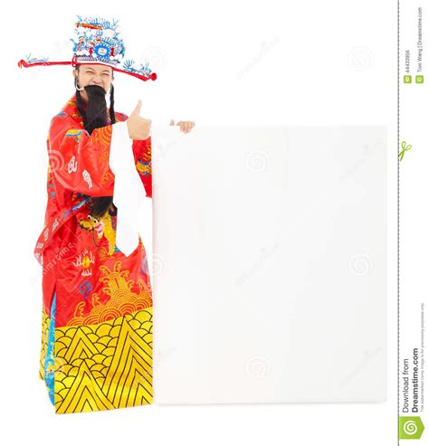 God Of Wealth Holding A Blank Board Over White Stock Photo Image Of