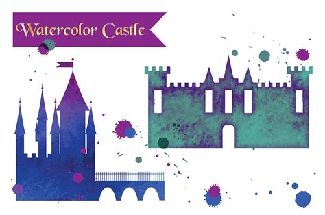 Watercolor Castle Illustration Set Of Watercolor Castle By Rasveta