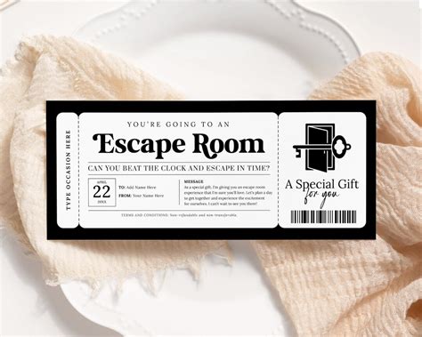 Escape Room Ticket Editable Escape Room Voucher Printable Game Room Invitation Personalized