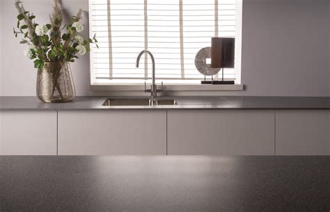 Worktop With Integrated Stainless Steel Sink Solid Surface Dark Grey