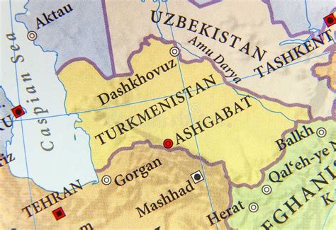 Geographic Map of Turkmenistan, Tajikistan, Kyrgyzstan and Uzbekistan with Important Cities ...