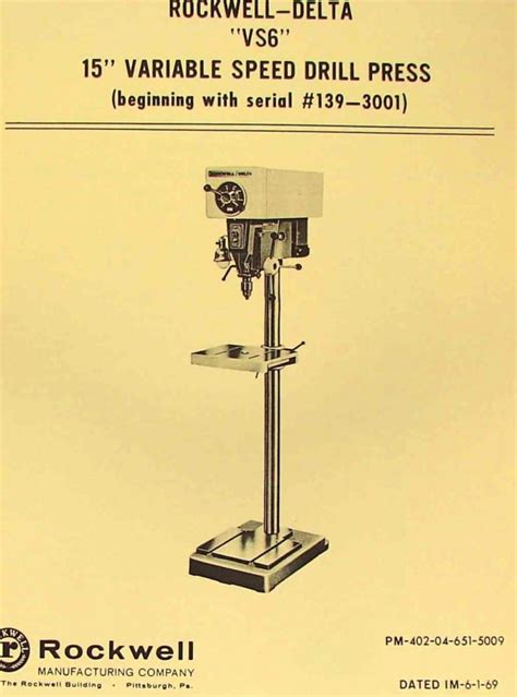 Rockwell Delta Vs Variable Speed Drill Press New Owner S Parts