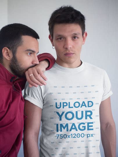 Placeit Gay Pride Shirts Template Of A Gay Couple Wearing T Shirts Under The Sun