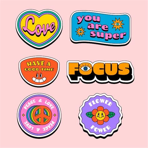 Free Vector Hand Drawn Retro Sticker Set