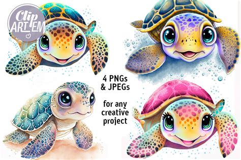 Sweet Baby Turtles Wall Art Watercolor Bundle4 PNGs 4 JPEGs Wall Art