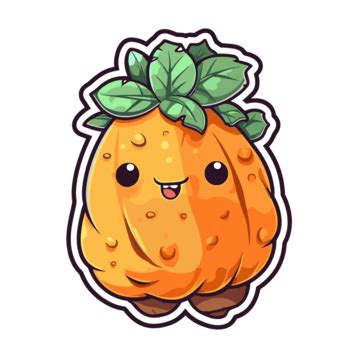 An Orange Kawaii Sticker With Green Leaves Clipart Vector Sticker