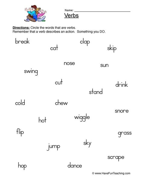 Identifying Verbs Worksheet Have Fun Teaching Verb Worksheets Nouns And Verbs Nouns And