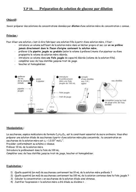 Pr Paration Dune Solution De Glucose Par Dilution Tp Alloschool