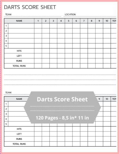 Dart Score Sheets 120 Simple Score Cards For Dart Players Score