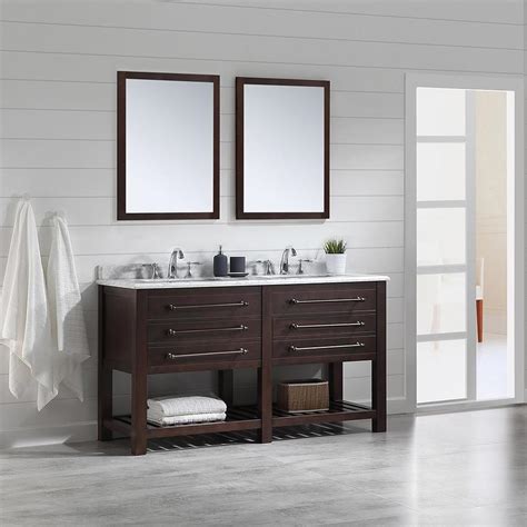 Ove Decors Harry 60 In Java Brown Double Sink Bathroom Vanity With Carrara Natural Marble Top At