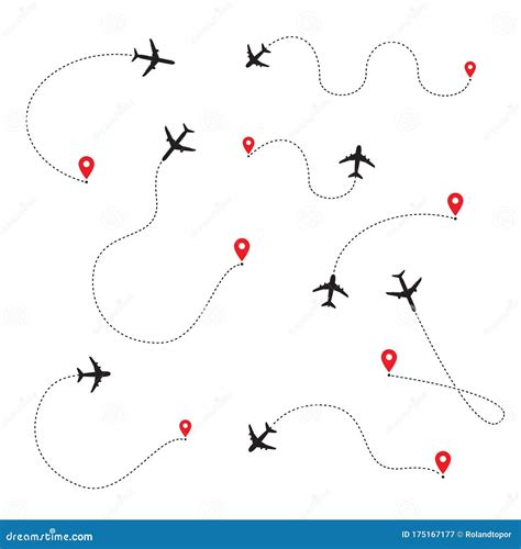 Airplane Line Path Of Air Plane Flight Route With Start Point Vector