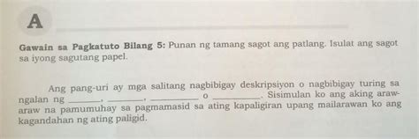 Gawain Sa Pagkatuto Bilang Punan Ng Tamang Sagot Ang Patlang