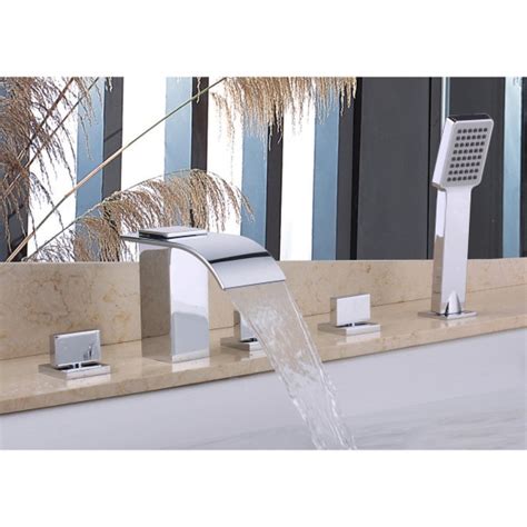 Luxury Milly Cascade Waterfall Widespread Deck Mount Roman Tub Filler