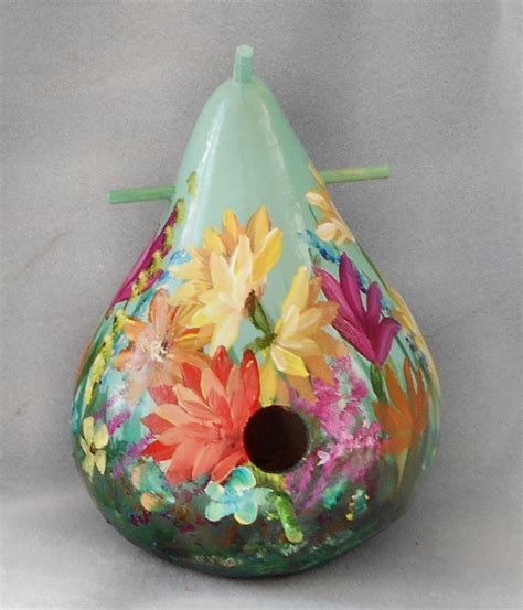 Hand Painted BlueSunflower Bouquet Bird House Gourd By HouseOfGourds On