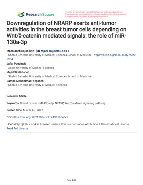 PDF Downregulation Of NRARP Exerts Anti Tumor Activities In The