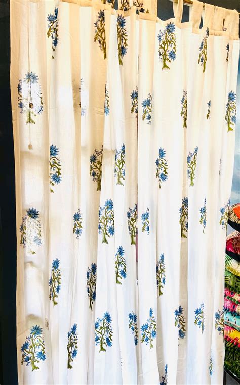 Block Print Curtain Cornflower Blue Hawa Mahal