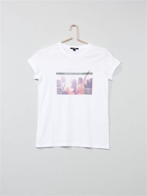 T Shirt Imprim Fantaisie Blanc Photo Kiabi