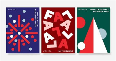 Conjunto de diseño de tarjeta geométrica abstracta feliz navidad y