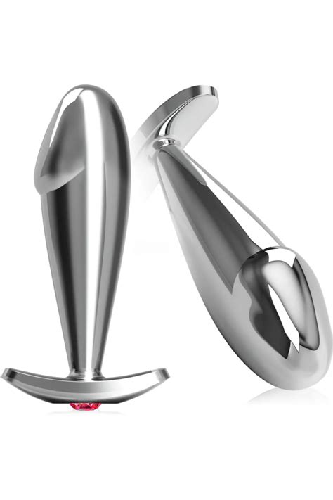 Paslanmaz Çelik Dildo Kırmızı Yuvarlak Mücevher Taşlı Pürüzsüz Silver