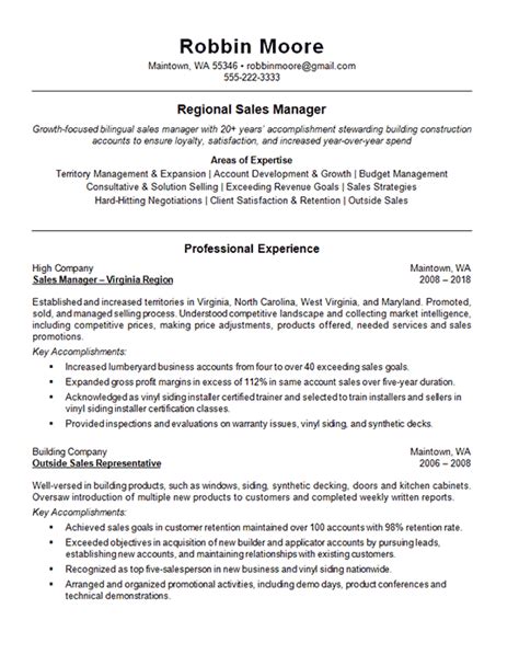 Regional Sales Manager Resume Sample