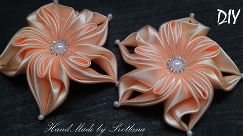 Diy Kanzashi Flower Flor Das Fitas Flor De Las