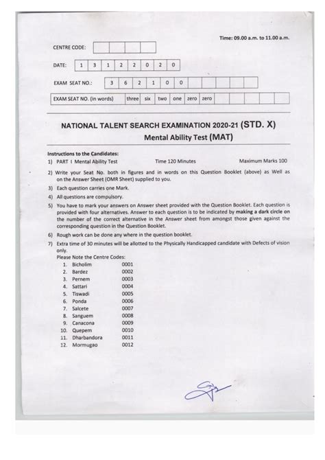 Goa Ntse Question Paper With Answer Key Mat