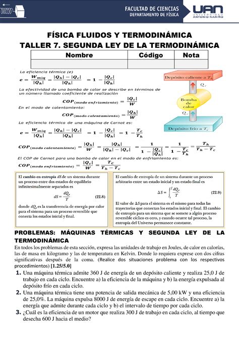 Taller Segunda Ley De La Termodin Mica F Sica Fluidos Y Termodin