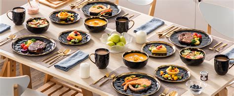 Amazon Lovecasa Black And Gold Dishes Sets Stoneware Dinnerware