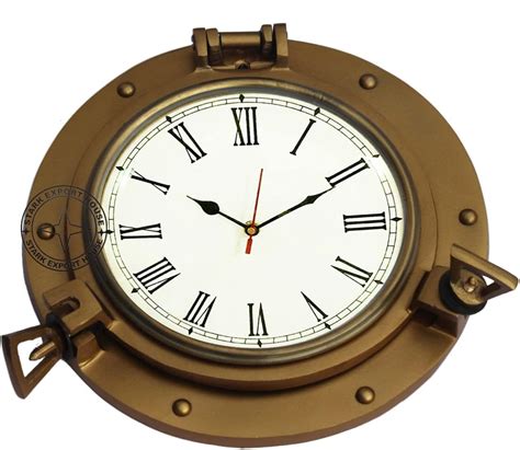 Antique Nautical Navigation Marine Ship Brass Porthole Clock Solid Brass Wall