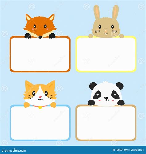 Animal Banner Template. Cute Animal Holding Banner Cartoon Vector Stock ...