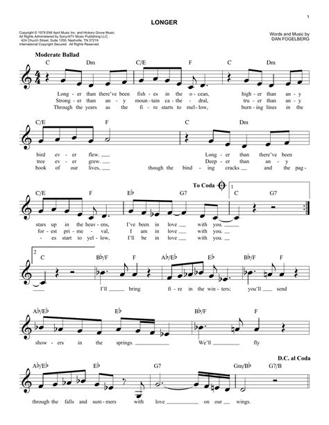 Longer By Dan Fogelberg Sheet Music For Easy Lead Sheet Fake Book At