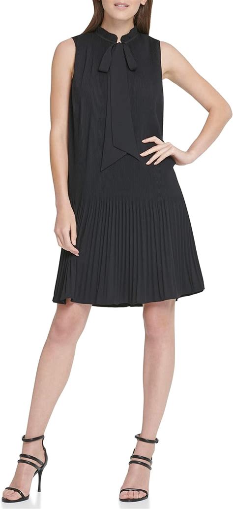 Dkny Damen Long Sleeve Tie Neck Pleated Shift Dress Kleid Amazonde