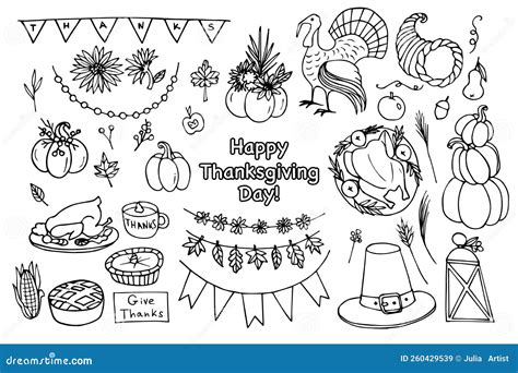 Big Set Of Thanksgiving Day Doodles Stock Vector Illustration Of