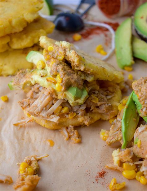 Vegan Carnitas Arepas W Charred Poblano Sauce Jackfruit Carnitas